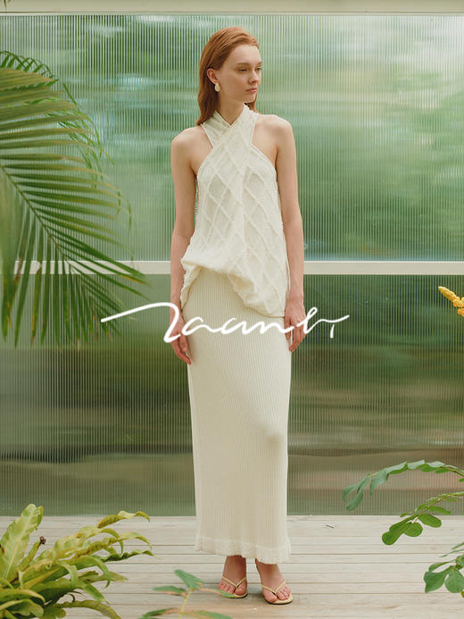 ZAANLI｜ZNSS25013 蝴蝶纱菱格交叉挂脖针织背心 [ 白 ] 商品图3