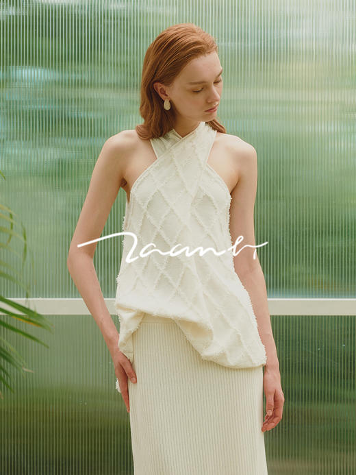 ZAANLI｜ZNSS25013 蝴蝶纱菱格交叉挂脖针织背心 [ 白 ] 商品图8