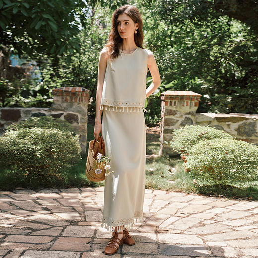 OLrain欧芮儿法式度假风时尚流苏套装女夏季2025新款卡其色两件套 商品图2