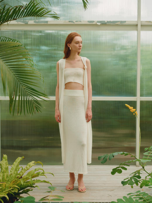 ZAANLI｜ZNSS25006 人造丝肌理针织抹胸 [ 白 ] 商品图7