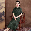 KQ-621629红莨香云纱中国风提花真丝连衣裙绣花大码盘扣民族风女装旗袍 商品缩略图1