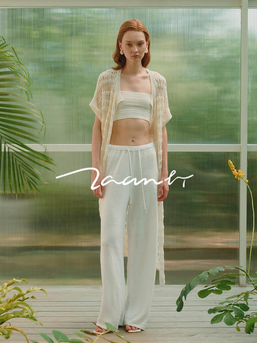 ZAANLI｜ZNSS25008 亚麻镂空肌理短袖针织长开衫 [ 象牙白 ] 商品图4