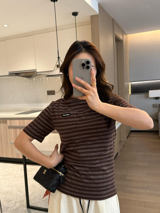 出口内销原单MIU老钱风美拉德对位细条T恤 美拉德条 商品图7