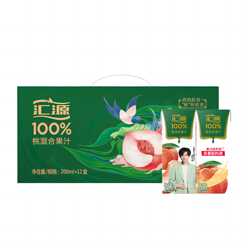汇源100%桃混合果汁200ml*12盒礼盒