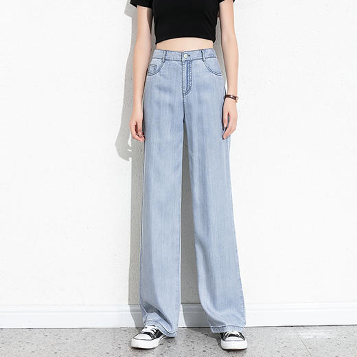 丁摩 天丝国风牛仔裤女刺绣夏季民族风高腰直筒阔腿裤拖地裤5ZF-21119 商品图5