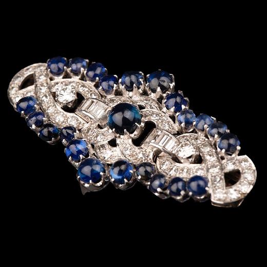 独角鹿西洋古董 珠串花缎造型铂金白金镶嵌蓝宝石及钻石可替换式手链套件 商品图5