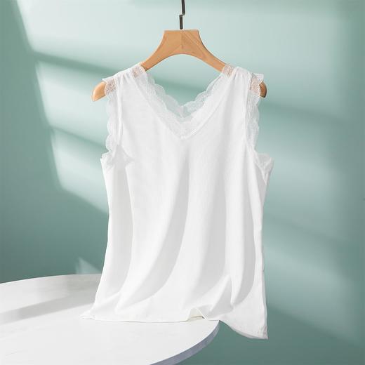丁摩 螺纹V领花边背心女夏拼接打底外穿薄吊带内搭纯色大码无袖上衣5ZF-3066 商品图8