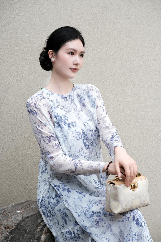 盛唐牡丹| 真丝雪纺斜摆长裙 商品图8