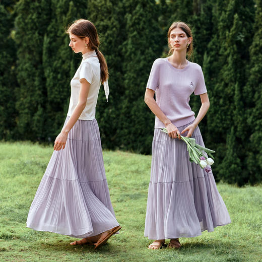 OLrain欧芮儿流光压褶缎面A字半身裙女夏季2025年新款高腰百褶裙 商品图2