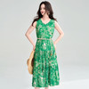 丁摩 夏季 绿野仙踪 绿色印花大裙摆背心裙度假风无袖连衣裙5ZF-25055 商品缩略图1