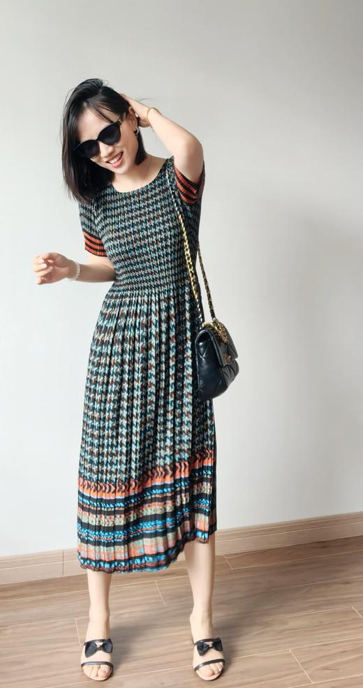 三宅牙签褶显瘦桑蚕丝南韩丝天丝小波点连衣裙 商品图9