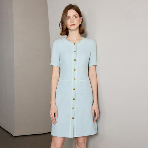 IWY/气质小香风蓝色短袖连衣裙女夏季薄款圆领西装裙Q1323 商品图4