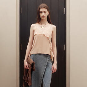 lost in echo2025春夏新款精致烫钻雪纺V领活片吊带背心上衣女