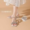 ZHR水钻蝴蝶结凉鞋银色粗跟凉鞋2025夏新款一字带高跟鞋中跟女鞋 商品缩略图5
