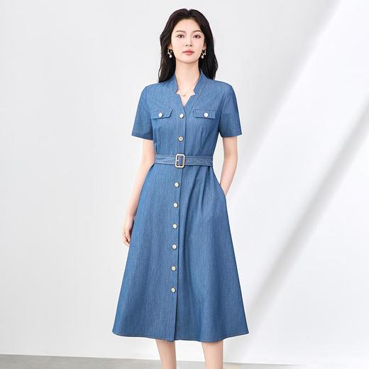 「高货wl」全新升级【铂金会员358/天猫479/差价121】(13551)洛诗琳简约摩登衬衫连衣裙2025夏季新款收腰显瘦牛仔裙 商品图1