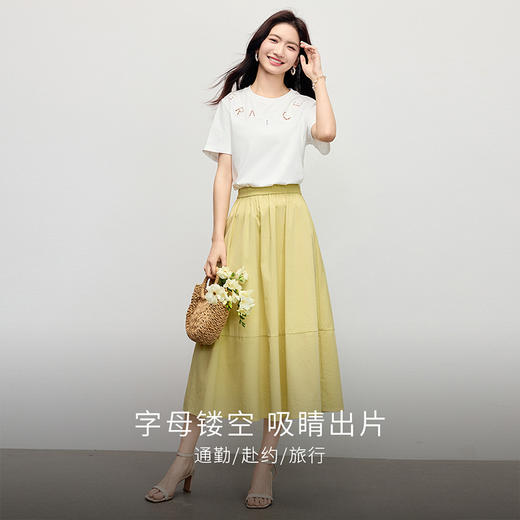 【五折购】熙世界镂空字母白色T恤短袖女2025夏季新款通勤休闲宽松显瘦上衣 商品图2