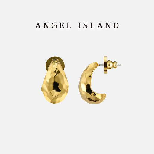 【明星同款】ANGEL ISLAND 「见月」简约锤纹水滴耳钉 商品图3