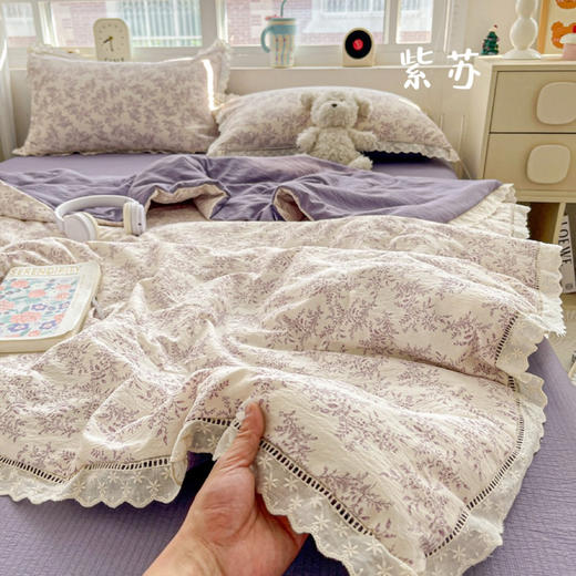 福利款 !有氧木棉皱皱泡泡纱夏被四件套 夏被+床单+枕套全搞定 非全棉 可水洗机洗 商品图3
