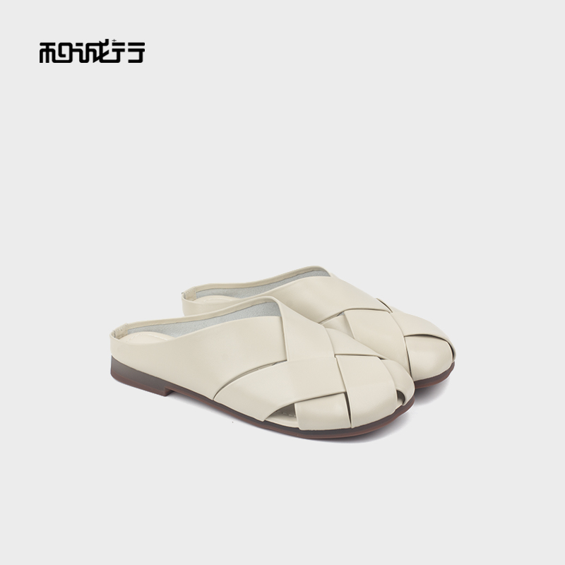 和诚行 2025夏季新款时尚百搭包头半拖鞋女罗马编织穆勒鞋1930100