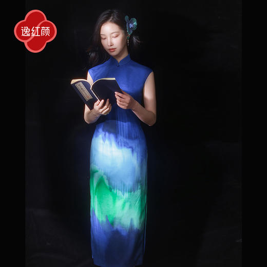 逸红颜玦光2025夏新款植物染青翠蓝靛艺术氛围感修身显瘦蓝旗袍女 商品图0
