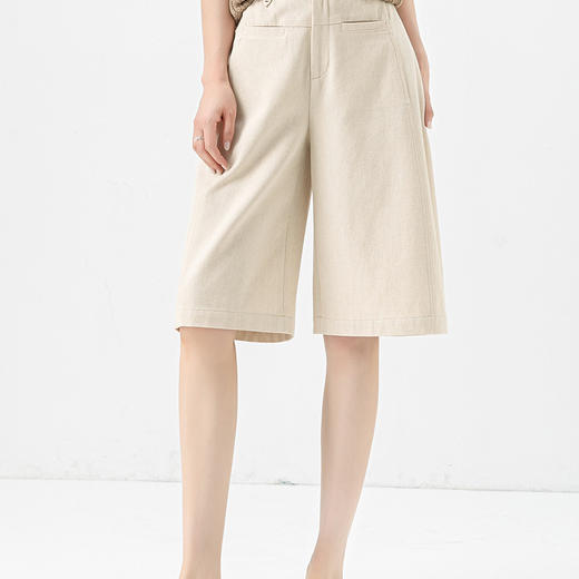 「高货xg」全新升级【铂金会员165/天猫219/差价54】(40629)洛诗琳休闲阔腿六分裤2025夏季高腰显瘦老钱风亚麻短裤 商品图0