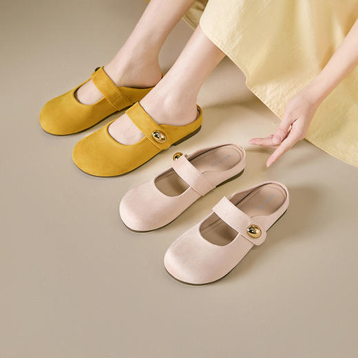 【限时秒杀】西遇包头半拖鞋女外穿新款夏季魔术贴玛丽珍鞋平底黄色勃肯鞋V1256829 商品图0