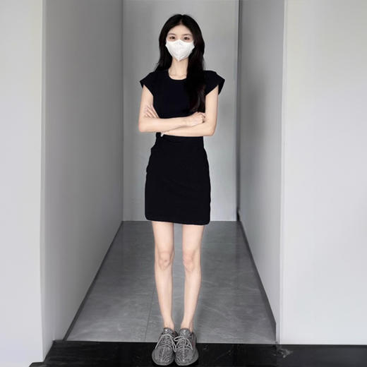 丁摩 连衣裙女修身收腰显瘦夏季单侧抽绳短款棉质休闲包臀裙5ZF-GJG 商品图2