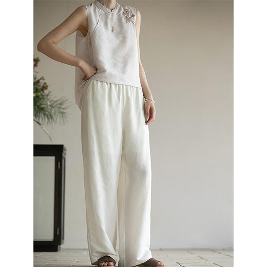 牧衣游原创 提花宽松裤子女夏新款轻薄清凉松紧腰百搭休闲裤 归丛 商品图1