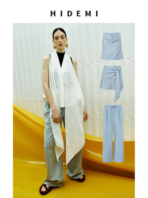 HIDEMI 度假系列艺术刺绣面料不规则荡领设计感优雅气质上衣短裤长裤套装 商品图0