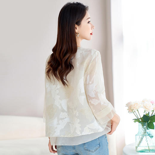 丁摩 非遗原创轻奢真丝乔其剪花开衫女夏轻薄防晒桑蚕丝休闲外套女5ZF-8912 商品图2
