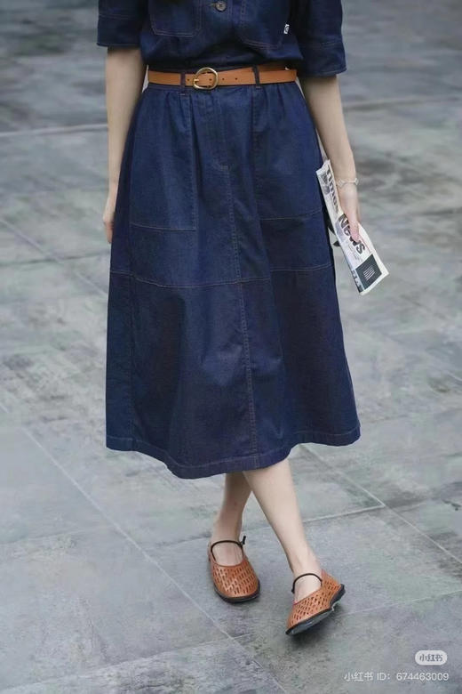520-1 独家圆正 春夏薄款 斜纹棉弹牛仔布 中袖外套 半身裙 我穿38 商品图4