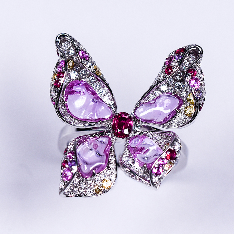 蝴蝶翩翩粉蓝宝戒指【定制款】