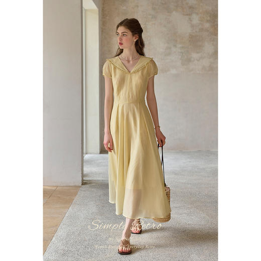 （小眠专属）SimpleRetro天丝肌理薄纱翻领泡泡袖连衣裙 商品图3