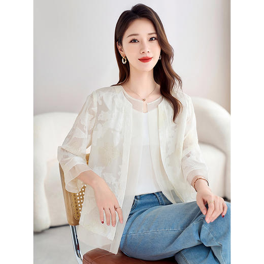 丁摩 非遗原创轻奢真丝乔其剪花开衫女夏轻薄防晒桑蚕丝休闲外套女5ZF-8912 商品图3