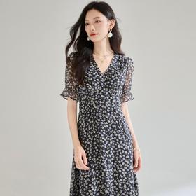 「高货sh」全新升级【铂金会员293/天猫389/差价96】(21031)洛诗琳法式紫色碎花茶歇裙2025夏季收腰显瘦V领雪纺印花裙