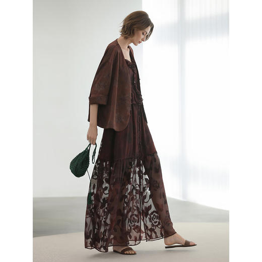 COCOBELLA重工烫金剪花炒色印花吊带裙女夏大摆连衣裙FR3091 商品图1