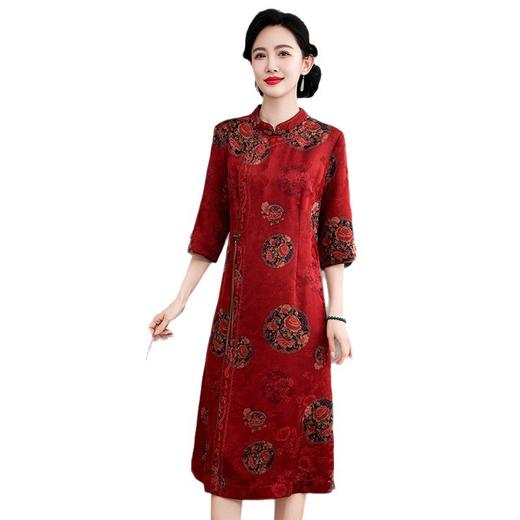 KQ-621622花萝香云纱新款年轻妈妈礼服婚宴喜婆婆结婚旗袍新中式真丝连衣裙 商品图4