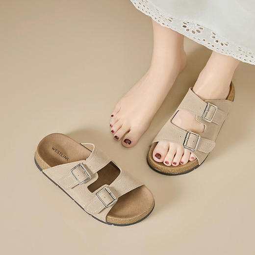 西遇厚底凉拖鞋女夏季外穿新款复古百搭沙滩凉鞋黄色勃肯鞋V1156766 商品图1