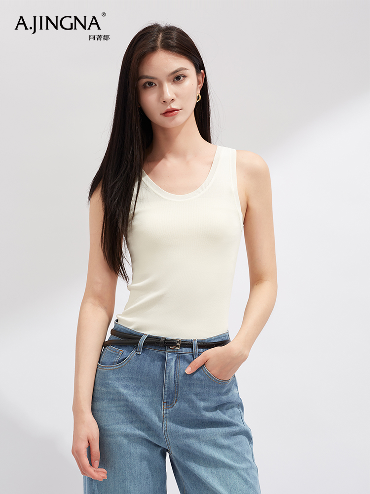 【清凉时髦】阿菁娜百搭罗纹肌理针织修身U领背心F30X301006