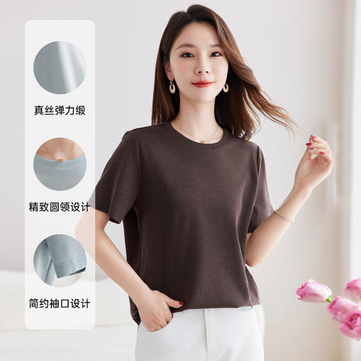 丁摩 【真丝混纺再生纤维】夏季新款圆领显瘦T恤女宽松百搭打底衫5ZF-9060 商品图2