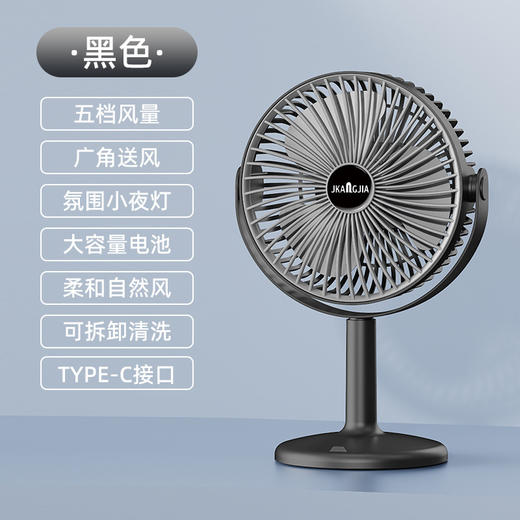 [小滋心选]【活动价 ¥59】【新品上线！180°广角循环！风大轻音🔥】25年新款桌面风扇，台壁两用+5档大风力，多场景适配，让夏日舒爽无处不在！5档大风力多功能 灯光小风扇 办公室家用洗手间厨房 商品图6