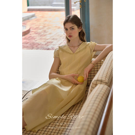 （小眠专属）SimpleRetro天丝肌理薄纱翻领泡泡袖连衣裙 商品图2