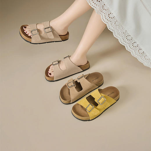 西遇厚底凉拖鞋女夏季外穿新款复古百搭沙滩凉鞋黄色勃肯鞋V1156766 商品图0