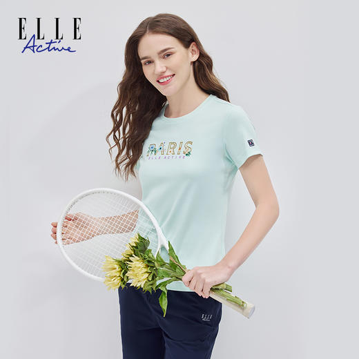 ELLE Active圆领短袖T恤女夏季新款休闲时尚字母印花舒适上衣百搭 商品图2