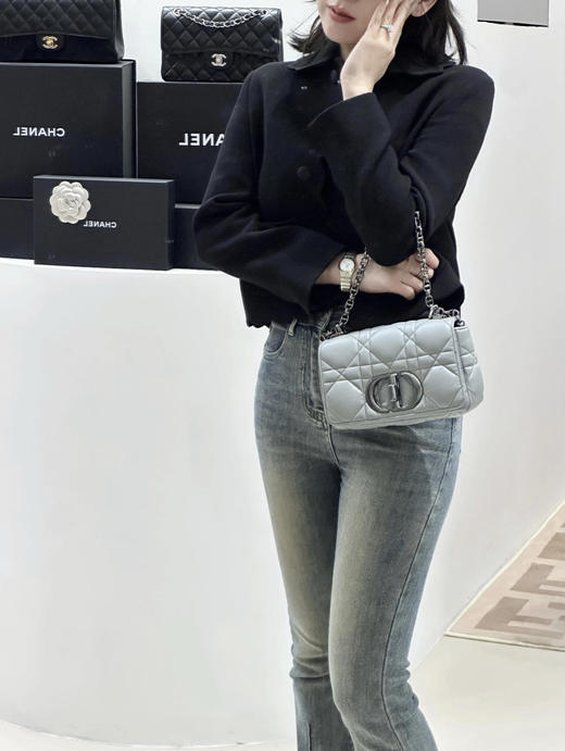 Dior Caro 小号 灰色 菱格 羊皮羽绒 斜挎包 商品图2