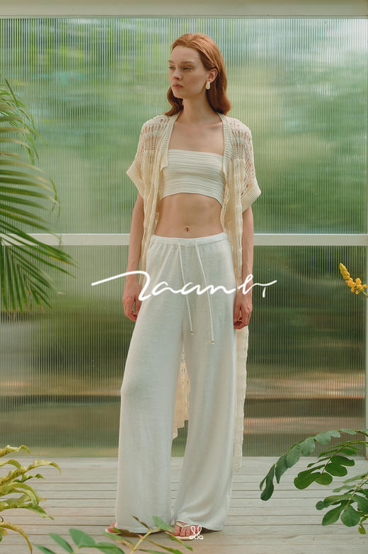 ZAANLI｜ZNSS25008 亚麻镂空肌理短袖针织长开衫 [ 象牙白 ] 商品图5