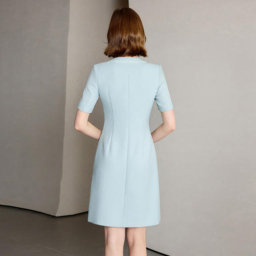 IWY/气质小香风蓝色短袖连衣裙女夏季薄款圆领西装裙Q1323 商品图2
