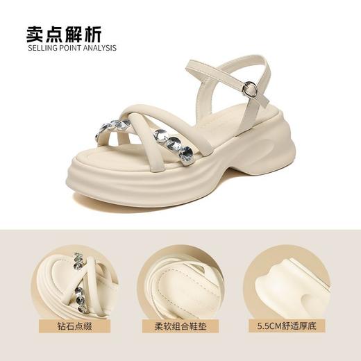 ZHR则则时髦钻石厚底凉鞋女鞋2025夏季新款5.5cm增高透气舒适凉鞋 商品图6