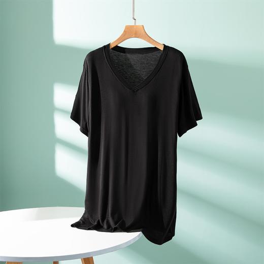 丁摩 莫代尔带胸垫短袖T恤女夏外穿薄款免穿文胸内搭打底衫中长款上衣5ZF-5193 商品图9