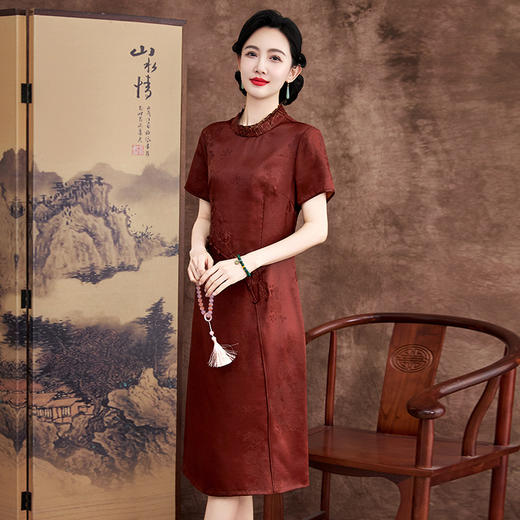 KQ-621629红莨香云纱中国风提花真丝连衣裙绣花大码盘扣民族风女装旗袍 商品图2